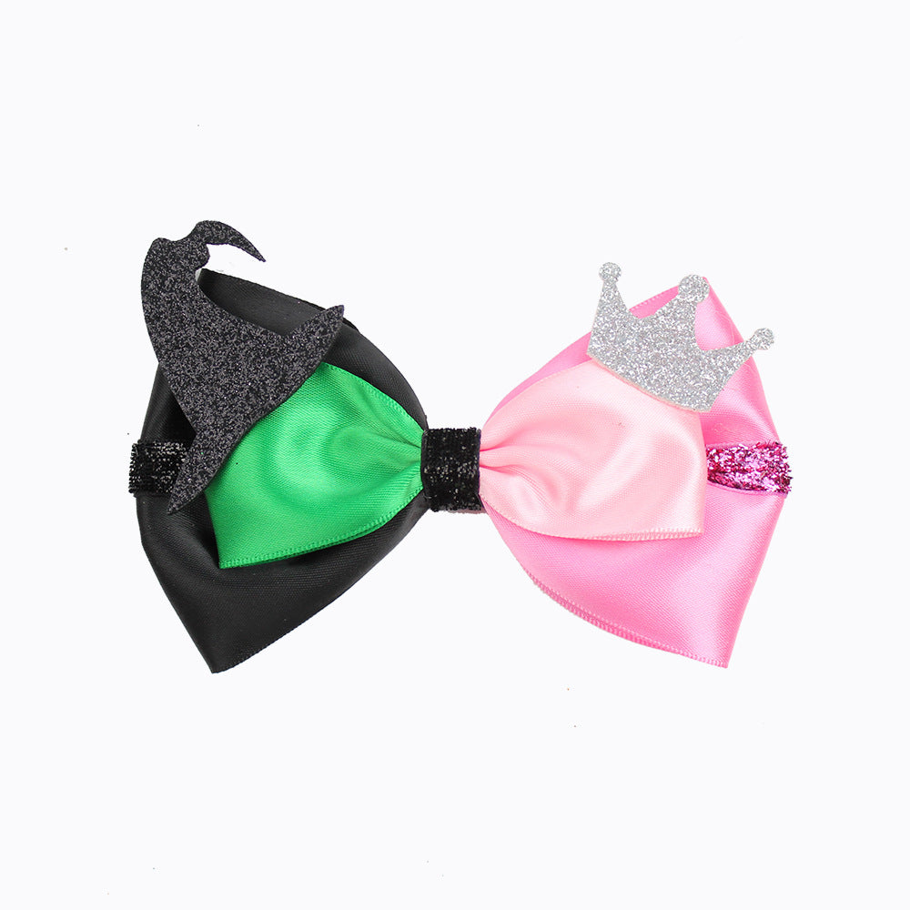 Halloween Witch Print Green Pink Black Hair Clips Bow Hairpins Girls