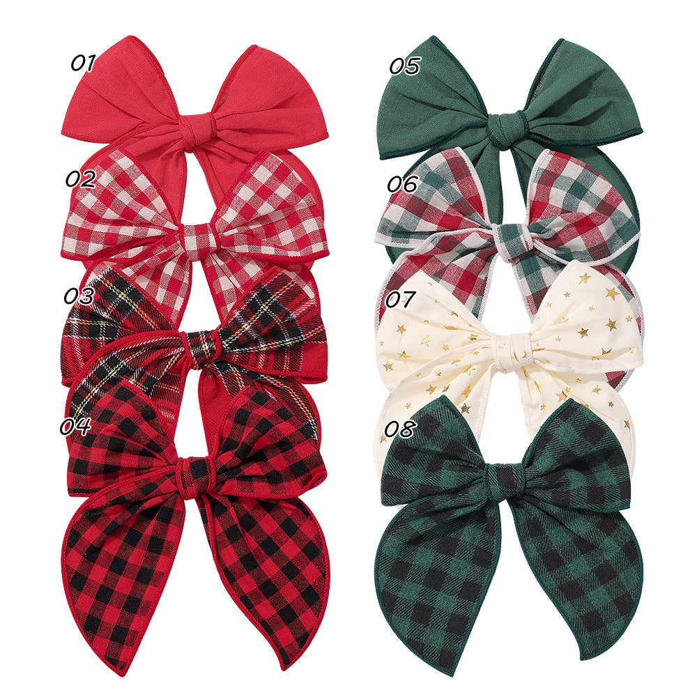 Christmas Tartan Bow Hair Clip Girls Vintage Plaid Accessory Cotton Linen Fabric Headband