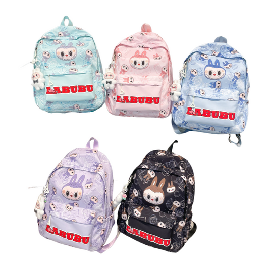Labubu Trendy Print Large Backpack Back To School Bag With Keychain Charm
