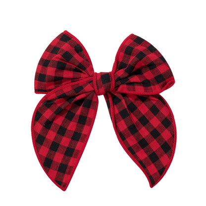 Christmas Tartan Bow Hair Clip Girls Vintage Plaid Accessory Cotton Linen Fabric Headband