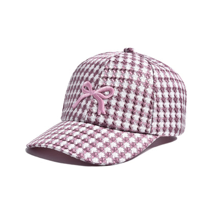 Kids Girl's Houndstooth Bow Embroidery Baseball Cap For Trips