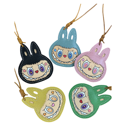 Handmade Leather Cartoon Bag Charm Cute Labubu Keychain Pendant