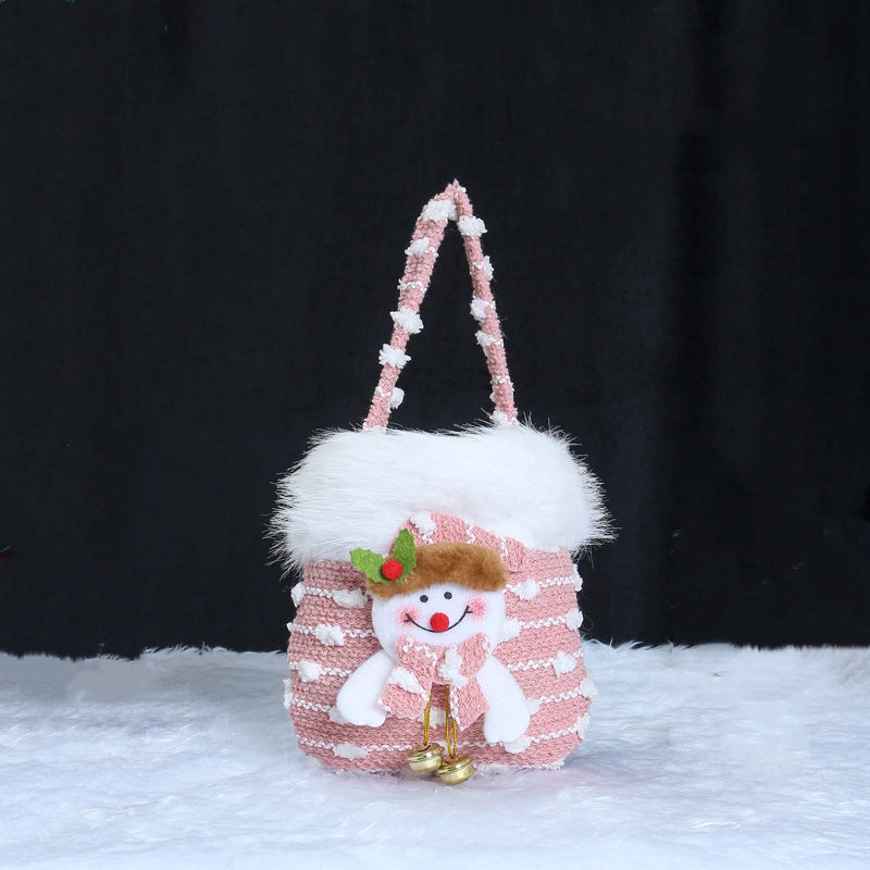 Christmas Plush Gift Bag with 3D Stuffed Toy Decoration, Candy Tote with Furry Trim