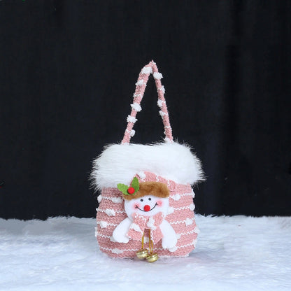 Christmas Plush Gift Bag with 3D Stuffed Toy Decoration, Candy Tote with Furry Trim