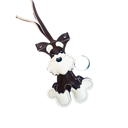 Leather Schnauzer Wrist Strap Keychain, Animal Shaped Bag Charm & Car Key Pendant