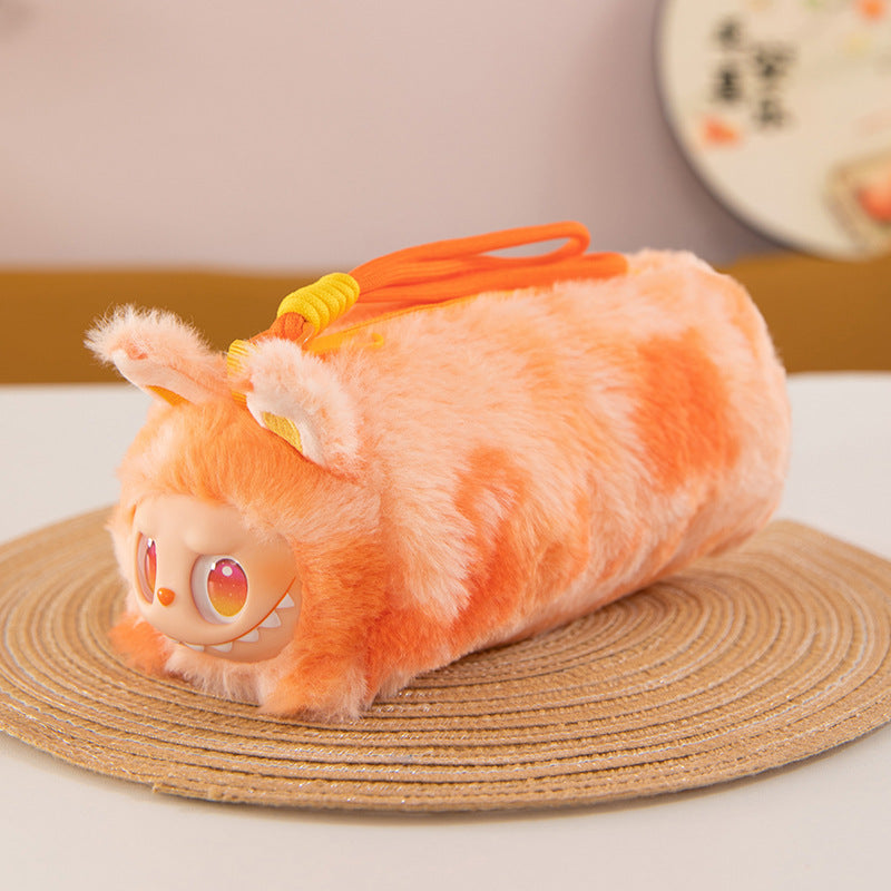Labubu Plush Lanyard Pencil Case, Cute Tie-Dye Plush Storage Pouch for Kids and Students