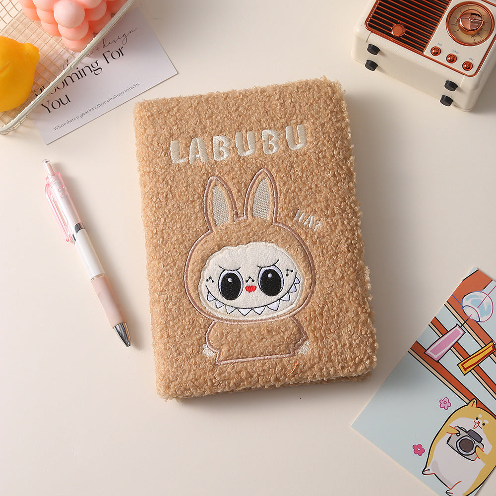 Labubu Embroidered Cartoon Teddy Fleece Plush Notebook Creative Kids Journal DIY Planner