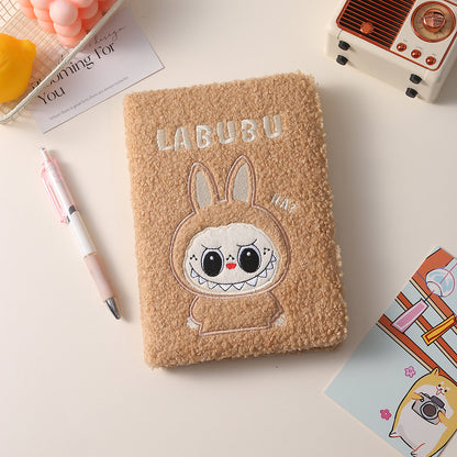 Labubu Embroidered Cartoon Teddy Fleece Plush Notebook Creative Kids Journal DIY Planner