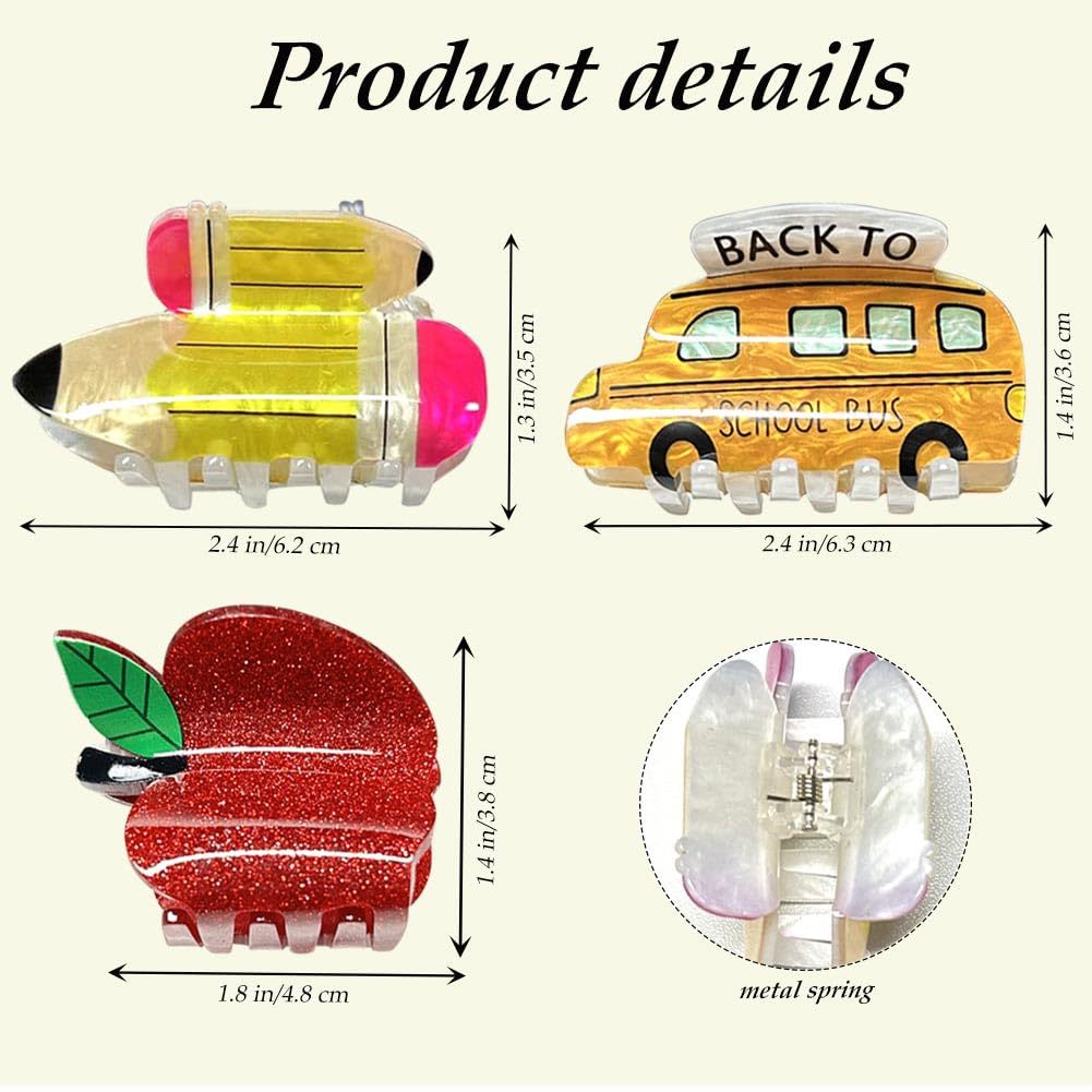 Cute Apple & School Bus Hair Claw Clips – Back-to-School Cartoon Hair Accessories