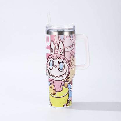Labubu 40oz Insulated Tumbler with Handle and Straw Car Travel Mug, Hot & Cold Stainless Steel Cup