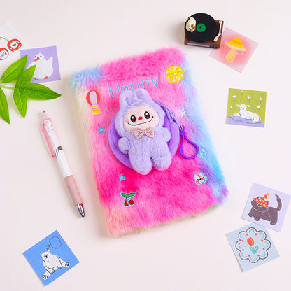 Labubu Teddy Plush Notebook & Coin Pouch Set, Cute DIY Journal Office Supplies for Students