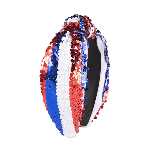 Patriotic Vibrant Sequin Knot Headband Flag Hair Accessory