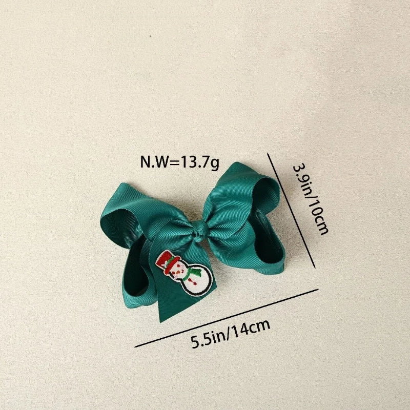 2025 Christmas Embroidered Hair Bows Santa Claus Snowman Christmas Tree Holiday Hair Clips for Girls