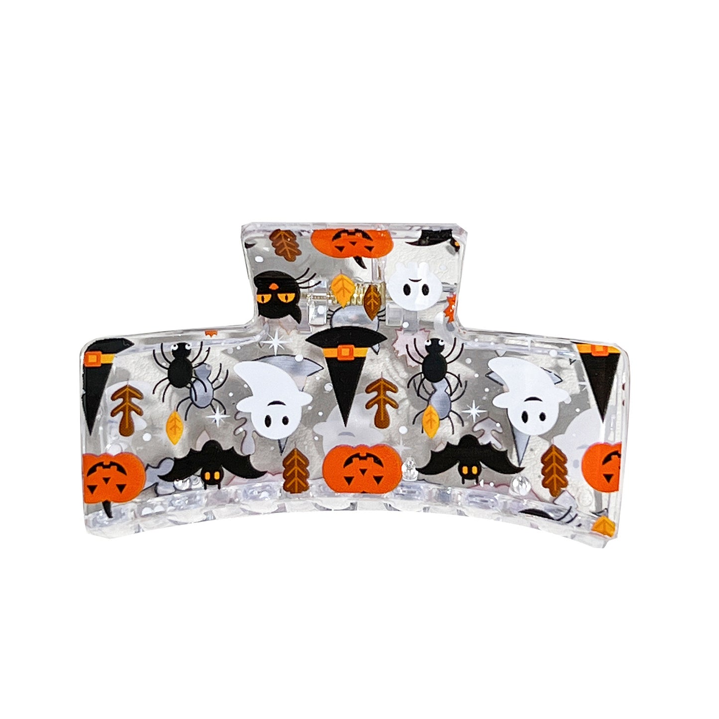 Halloween Pumpkin Bat Print Hair Claw Clip Square Shark Jaw Clip for Bun & Updo Hairstyles