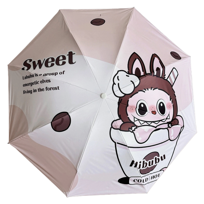 Labubu Printed 3-Fold Automatic Umbrella, Sun & Rain Travel Umbrella with UV Protection