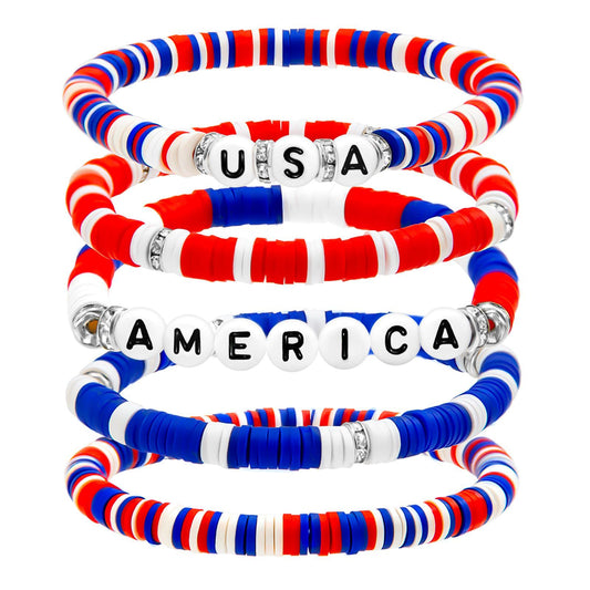 Polymer Clay Bracelet USA Patriotic Letter Star Bracelet Set