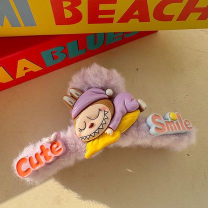 Fall/Winter New Labubu Resin Hair Claw Clip – Plush Cartoon Shark Clip for Styling & Updos
