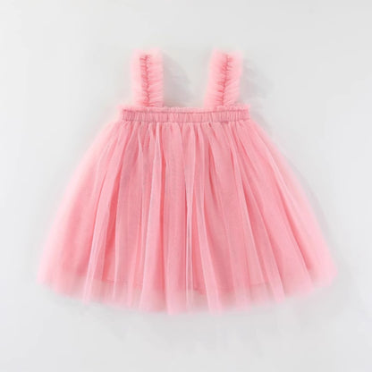 Girls Tulle Dress with 3D Flowers Layered Simple 3 Colors