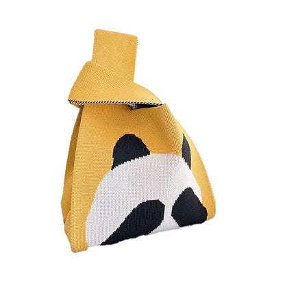 Ladies Girls Knit Bucket Bag Panda Bow Print Designs