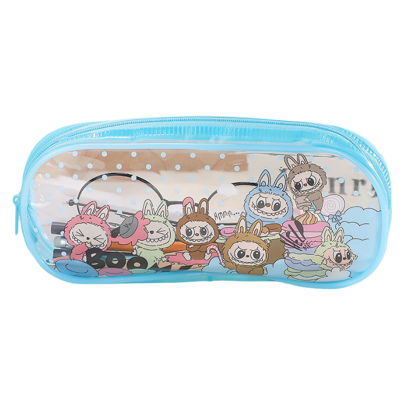 LABUBU Kids' Clear Pencil Case Printed PU Zipper Pouch Back To School