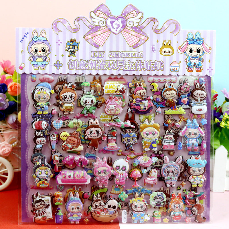 LABUBU Puffy Stickers 3D Double-Layer Cartoon Foil Decorative Stickers