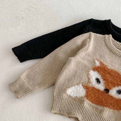 Fall Winter Kids Sweater – Cute Fox Cartoon Knit Pullover Warm Tops for Boys and Girls