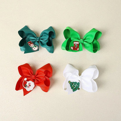 2025 Christmas Embroidered Hair Bows Santa Claus Snowman Christmas Tree Holiday Hair Clips for Girls