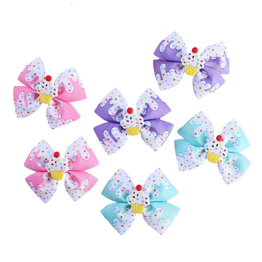 Printed Bow Hair Clips for Kids 3 Colors Cake Decor