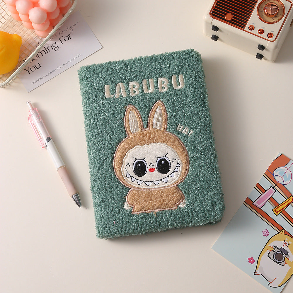 Labubu Embroidered Cartoon Teddy Fleece Plush Notebook Creative Kids Journal DIY Planner