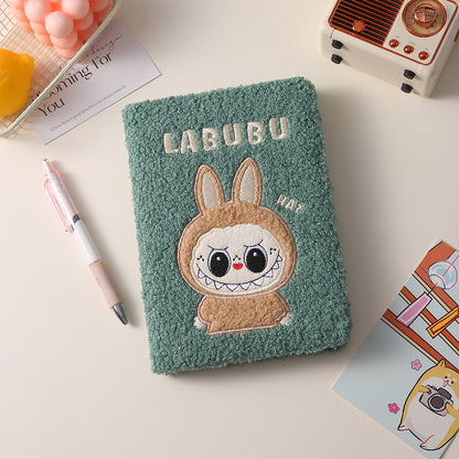 Labubu Embroidered Cartoon Teddy Fleece Plush Notebook Creative Kids Journal DIY Planner