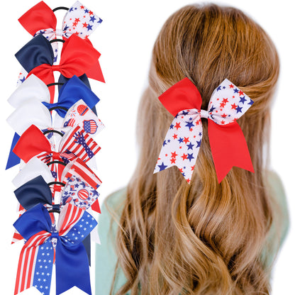 Kids Patriotic Hair Elastics Red White Blue American Flag Hair Ties