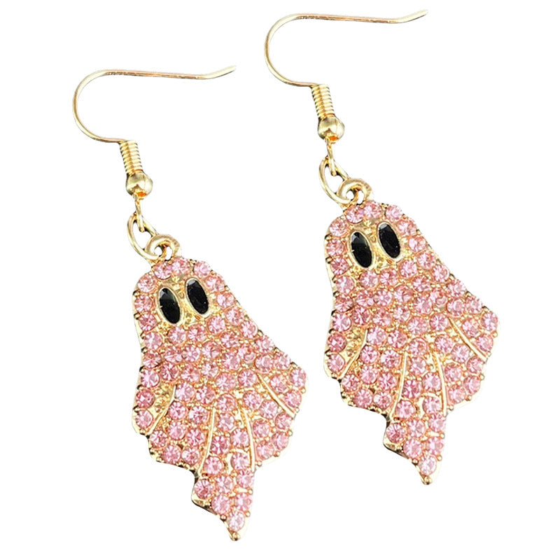 Halloween Pumpkin Ghost Rhinestone Drop Earrings – Sparkling Multicolor Crystal Metal Dangles
