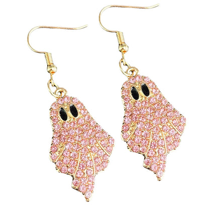 Halloween Pumpkin Ghost Rhinestone Drop Earrings – Sparkling Multicolor Crystal Metal Dangles