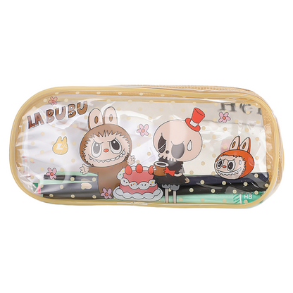 LABUBU Kids' Clear Pencil Case Printed PU Zipper Pouch Back To School