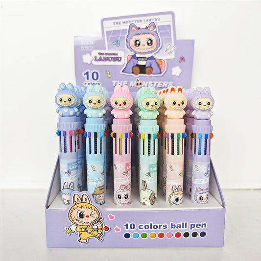 Labubu 10-Color Ballpoint Pen School Office Supplies Retractable Pen for Journaling and Note-Taking