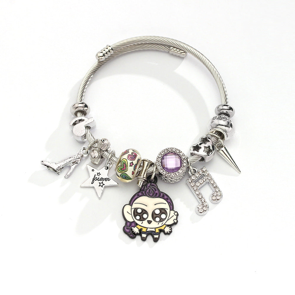 K-POP Demon Hunters Bracelet Cartoon Charm Bangle with Rhinestone Pendant Adjustable Zinc Alloy Plated Cuff