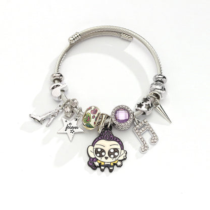 K-POP Demon Hunters Bracelet Cartoon Charm Bangle with Rhinestone Pendant Adjustable Zinc Alloy Plated Cuff
