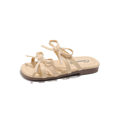 Girls' Sandals With Bow Design Soft Slip-On Slides In Past
