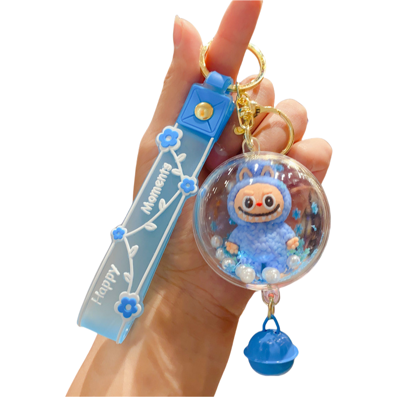 Labubu Keychain with Shaker Beads and Bell Cute Pendant for Backpack or Car Keys