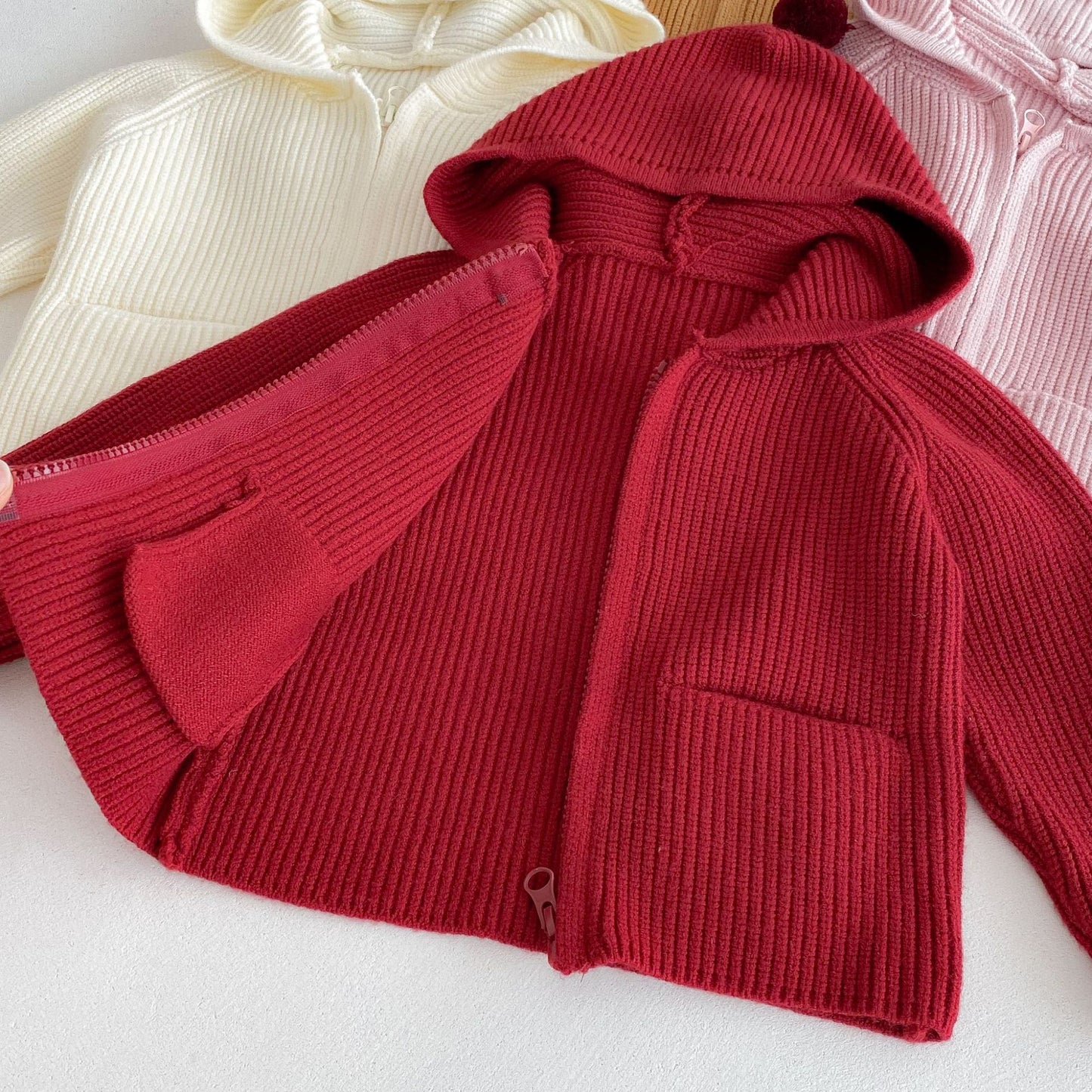 Girls’ Solid Color Hooded Knit Zip-Up Cardigan Fall Winter Warm Raglan Sweater Toddlers & Kids