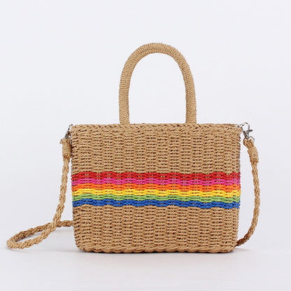 Rainbow Colorblock Woven Crossbody Bag for Women & Girls