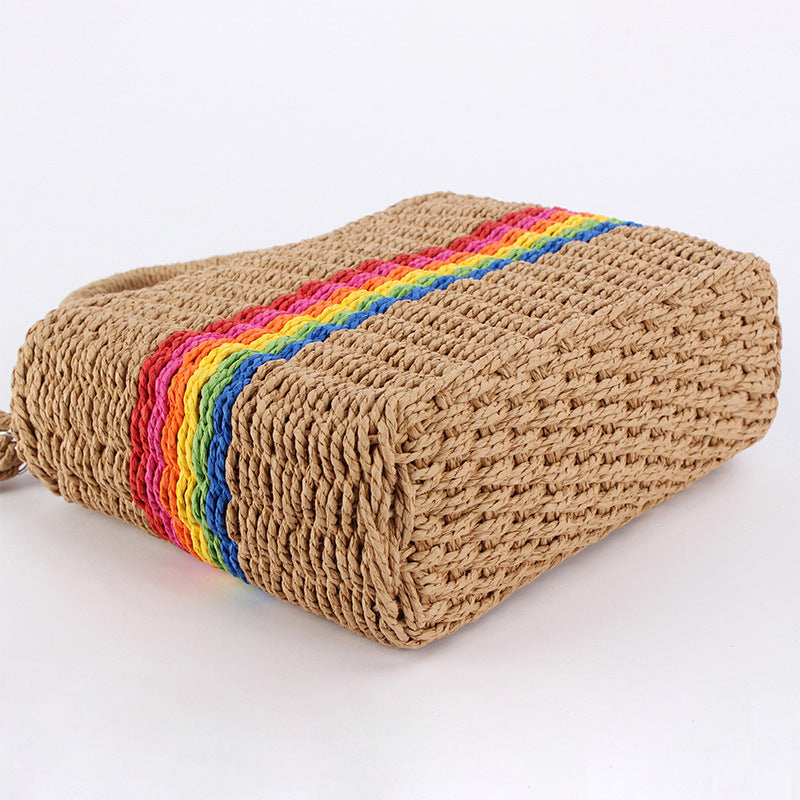 Rainbow Colorblock Woven Crossbody Bag for Women & Girls