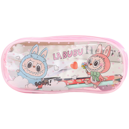 LABUBU Kids' Clear Pencil Case Printed PU Zipper Pouch Back To School