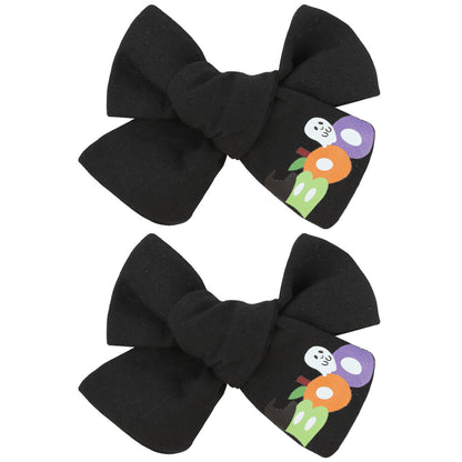 Girls Halloween Pumpkin Ghost Embroidery Orange Pink Headwear Bow