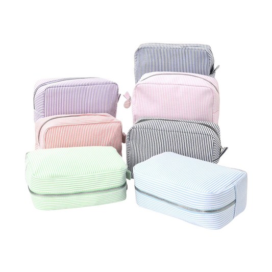 Seersucker Striped Makeup Pouch Travel Toiletry Bag