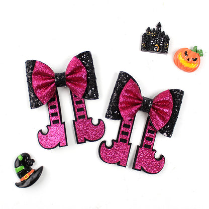 Halloween Glitter Shiny Boot-Shaped Hair Clip Sparkly Bow Hairpin for Kids