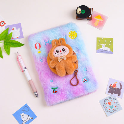 Labubu Teddy Plush Notebook & Coin Pouch Set, Cute DIY Journal Office Supplies for Students