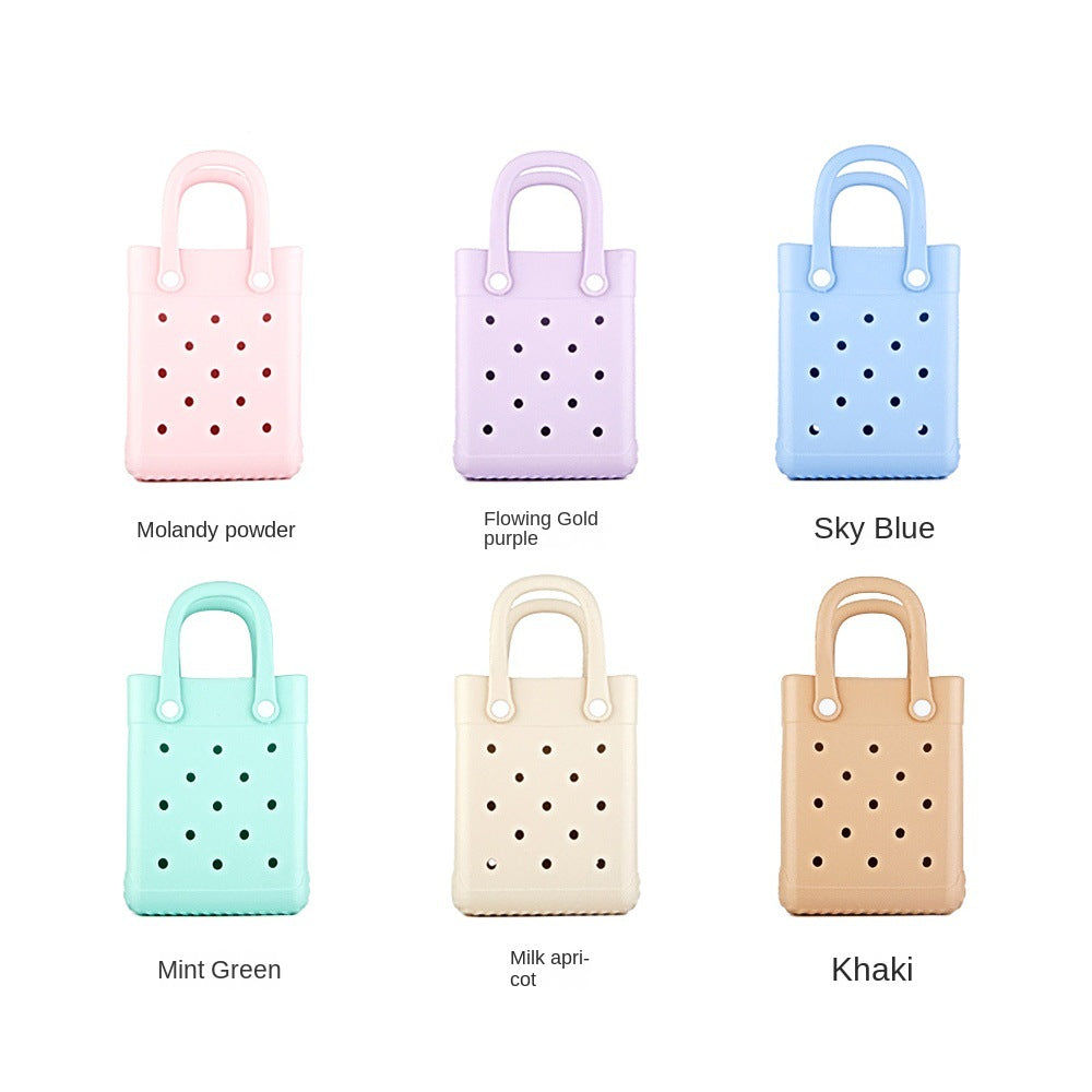 EVA Small Square Beach Bag with Hole Design Handheld Tote