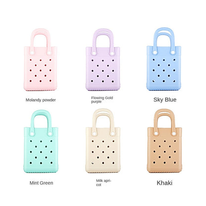 EVA Small Square Beach Bag with Hole Design Handheld Tote