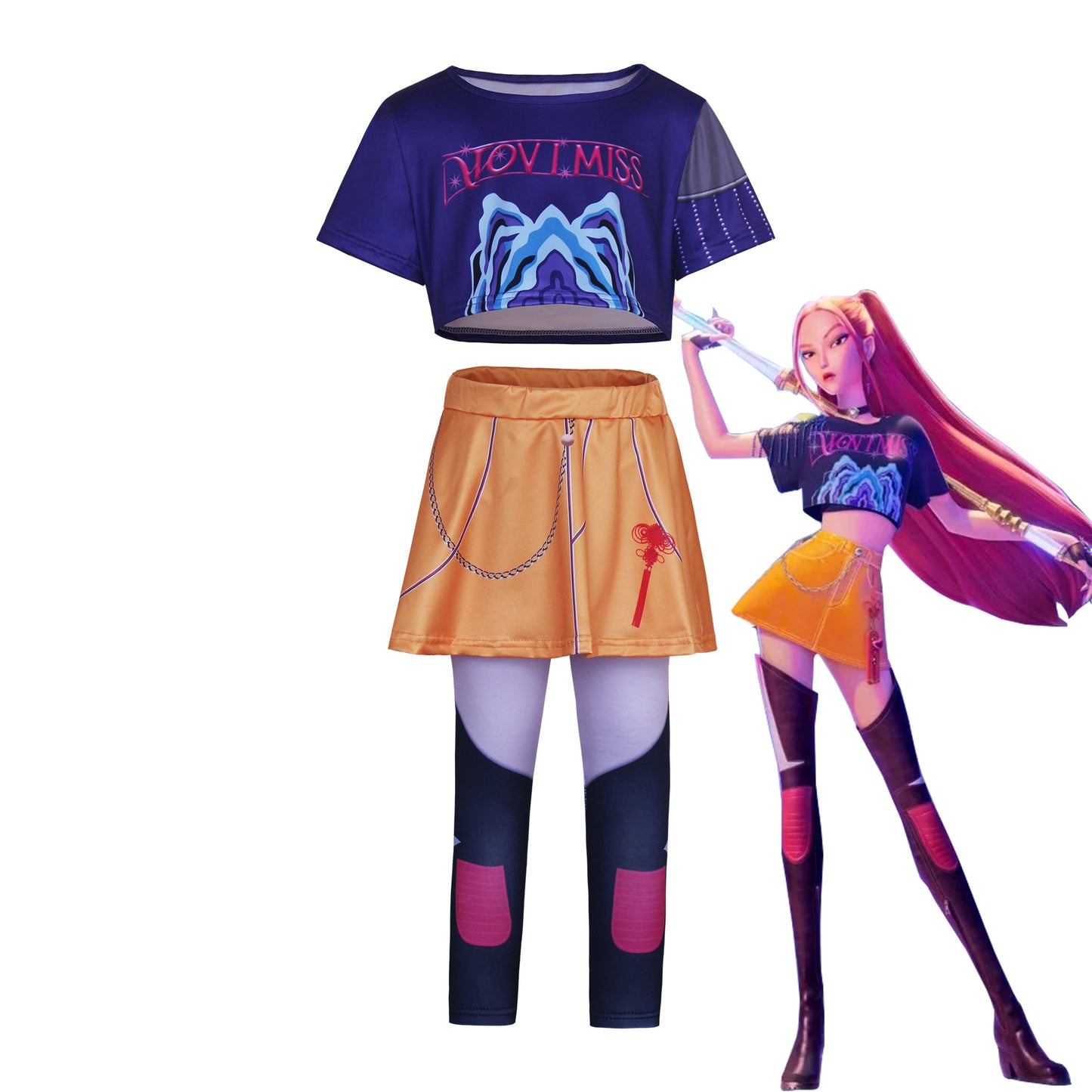 Halloween Girls Kids K-pop Demon Hunters Cosplay Costume Mira, Zoey, Rumi Anime Outfit